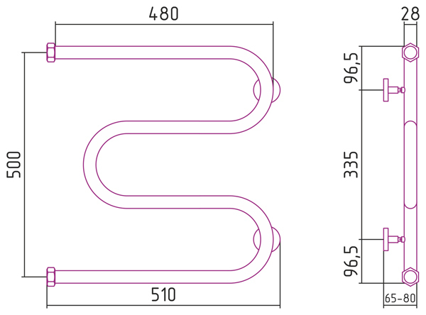 Полотенцесушитель водяной Сунержа М-образный 500x500