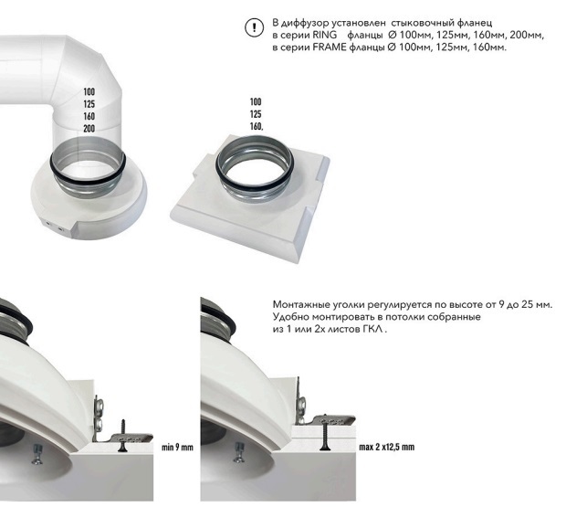 Диффузор под покраску скрытого монтажа SECRET SOFT FRAME 100/90 с приточно-вытяжным вентилятором