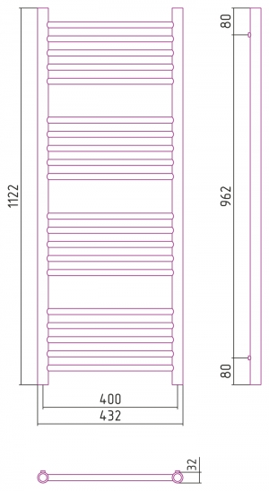 Полотенцесушитель комбинированный Сунержа Богема-ПРОФИ прямой 1200x400. 00-5102-1240